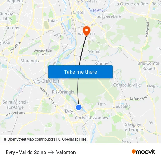 Évry - Val de Seine to Valenton map