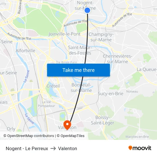 Nogent - Le Perreux to Valenton map