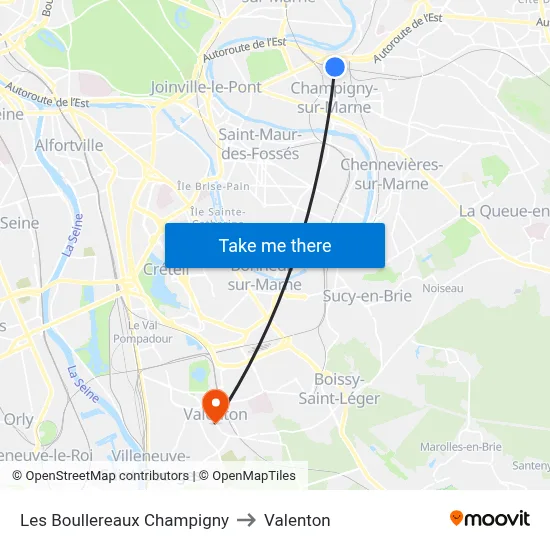Les Boullereaux Champigny to Valenton map