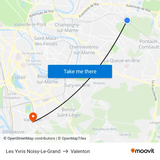 Les Yvris Noisy-Le-Grand to Valenton map