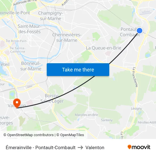 Émerainville - Pontault-Combault to Valenton map