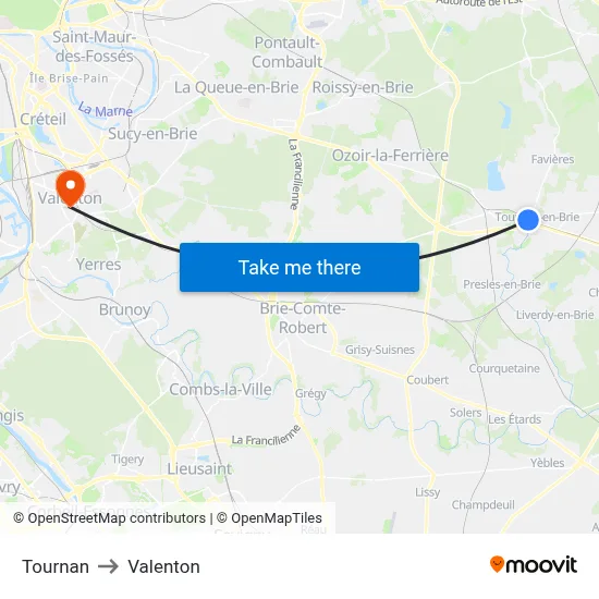 Tournan to Valenton map