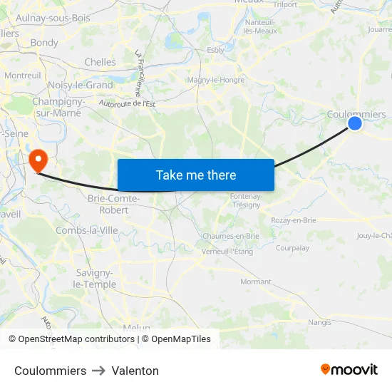 Coulommiers to Valenton map
