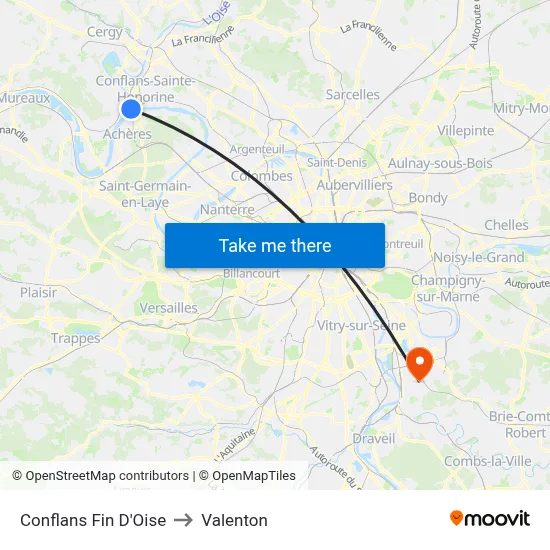 Conflans Fin D'Oise to Valenton map