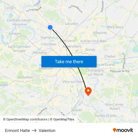 Ermont Halte to Valenton map