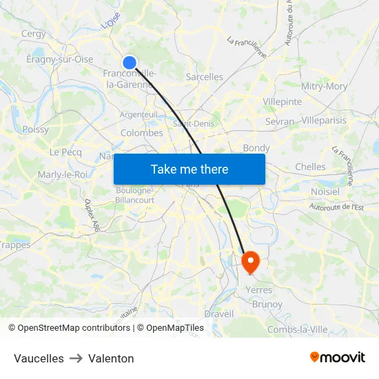 Vaucelles to Valenton map