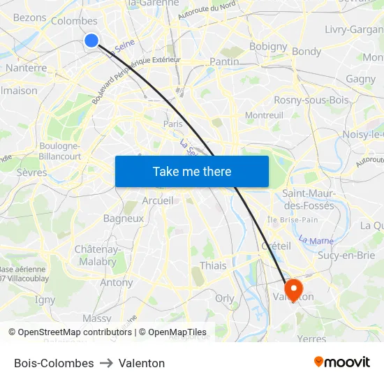 Bois-Colombes to Valenton map