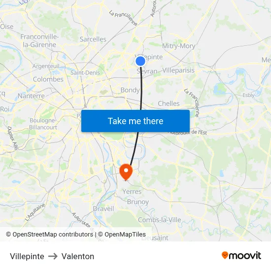 Villepinte to Valenton map