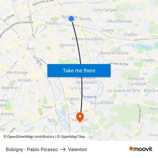 Bobigny - Pablo Picasso to Valenton map