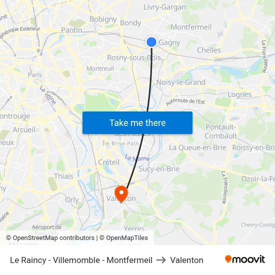 Le Raincy - Villemomble - Montfermeil to Valenton map