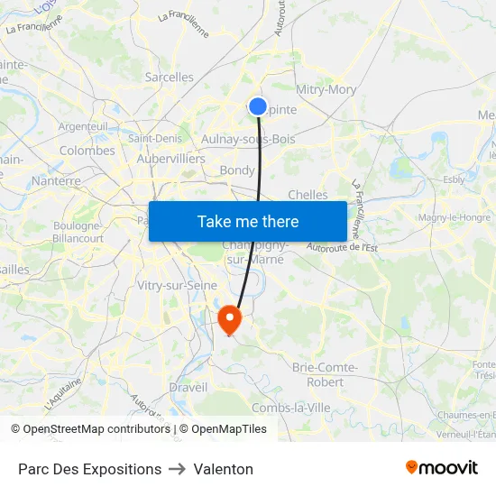 Parc Des Expositions to Valenton map