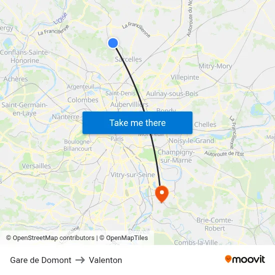 Gare de Domont to Valenton map