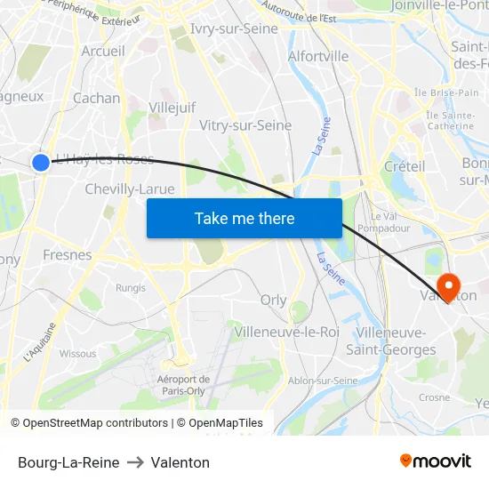 Bourg-La-Reine to Valenton map