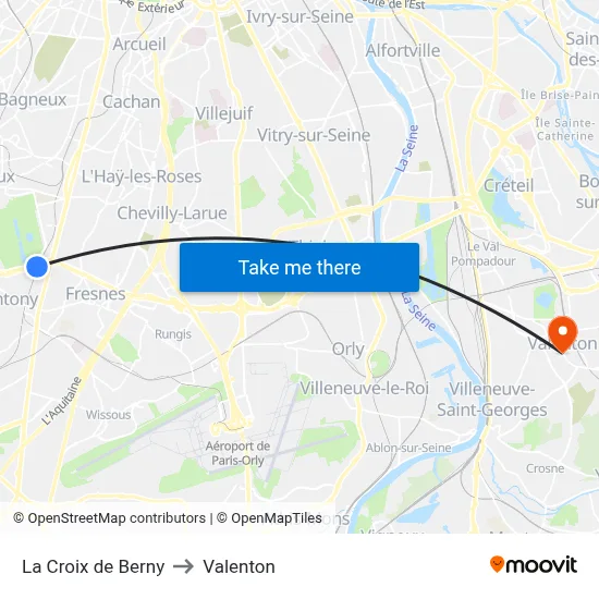 La Croix de Berny to Valenton map