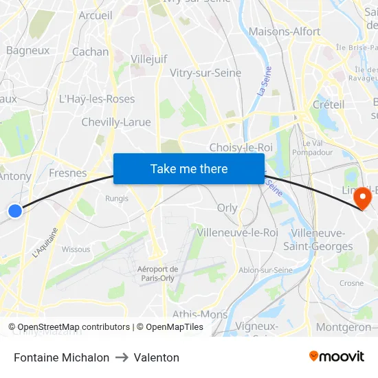 Fontaine Michalon to Valenton map