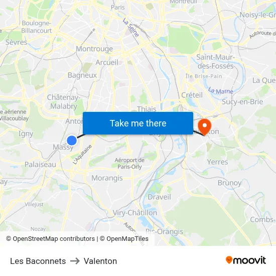 Les Baconnets to Valenton map