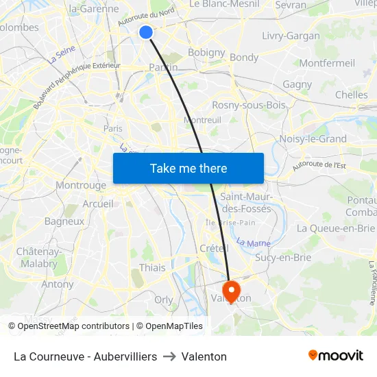 La Courneuve - Aubervilliers to Valenton map