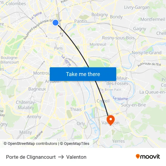 Porte de Clignancourt to Valenton map
