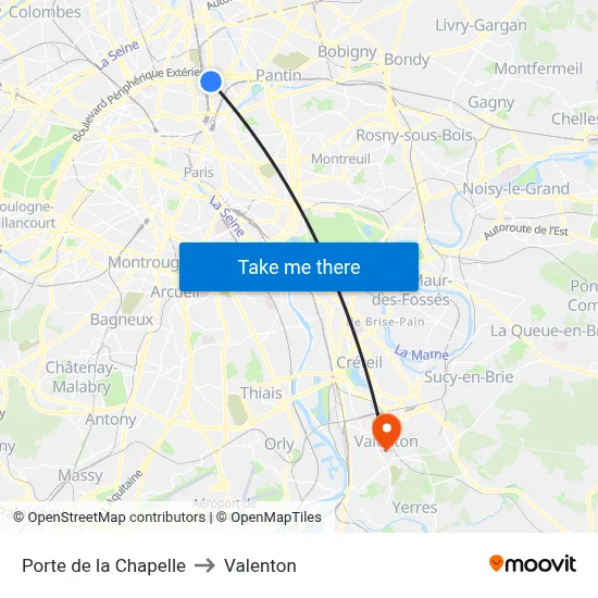 Porte de la Chapelle to Valenton map