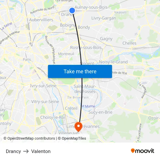 Drancy to Valenton map
