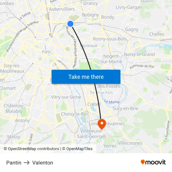 Pantin to Valenton map