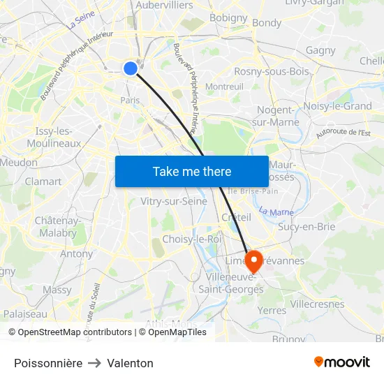 Poissonnière to Valenton map