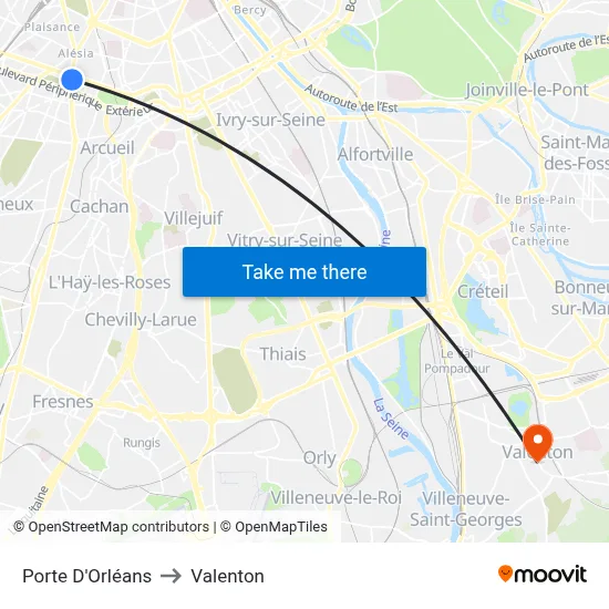 Porte D'Orléans to Valenton map