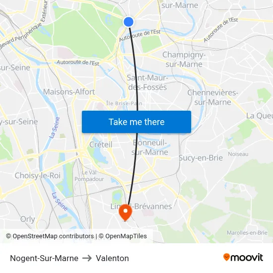 Nogent-Sur-Marne to Valenton map