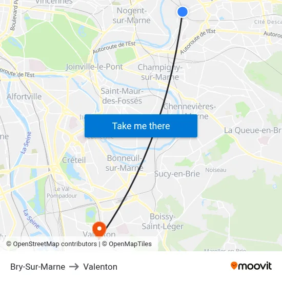 Bry-Sur-Marne to Valenton map