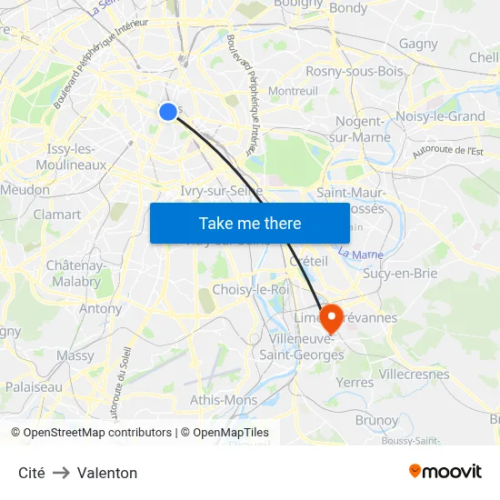 Cité to Valenton map
