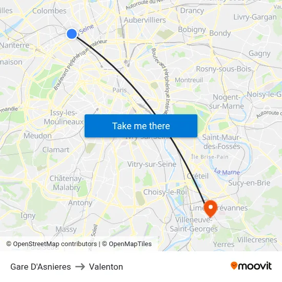 Gare D'Asnieres to Valenton map