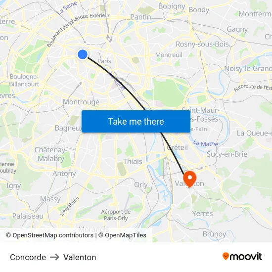 Concorde to Valenton map