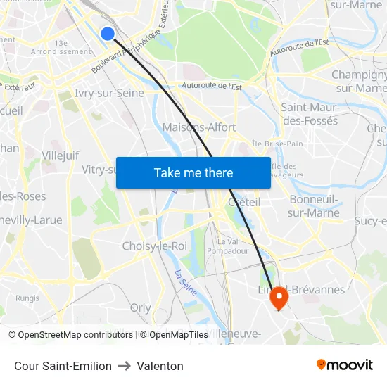 Cour Saint-Emilion to Valenton map