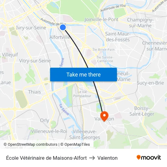 École Vétérinaire de Maisons-Alfort to Valenton map