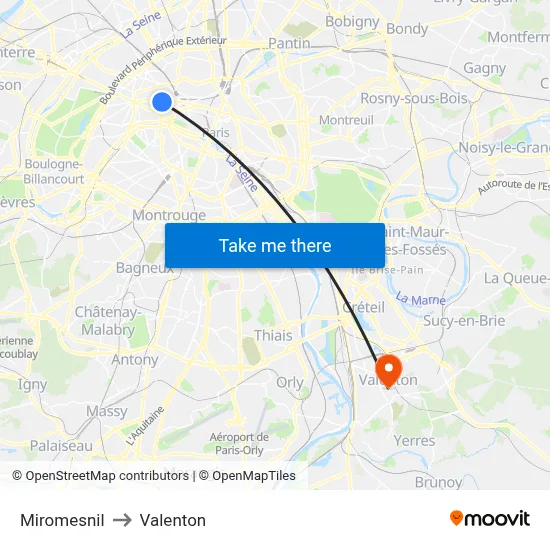 Miromesnil to Valenton map
