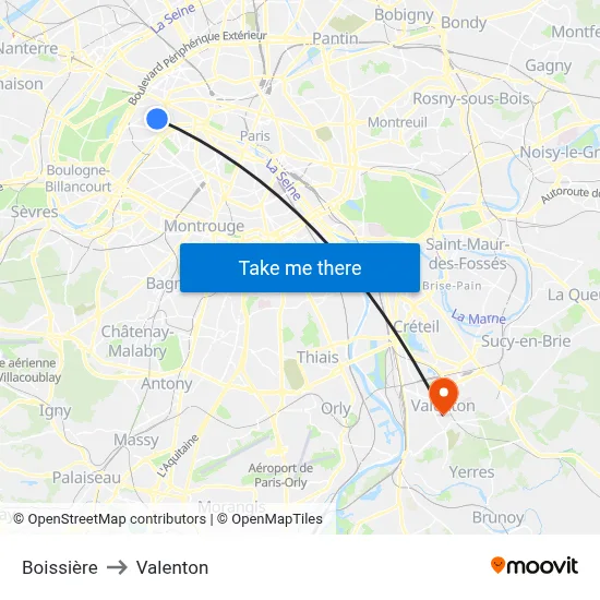 Boissière to Valenton map