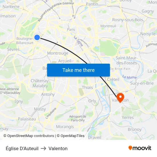 Église D'Auteuil to Valenton map