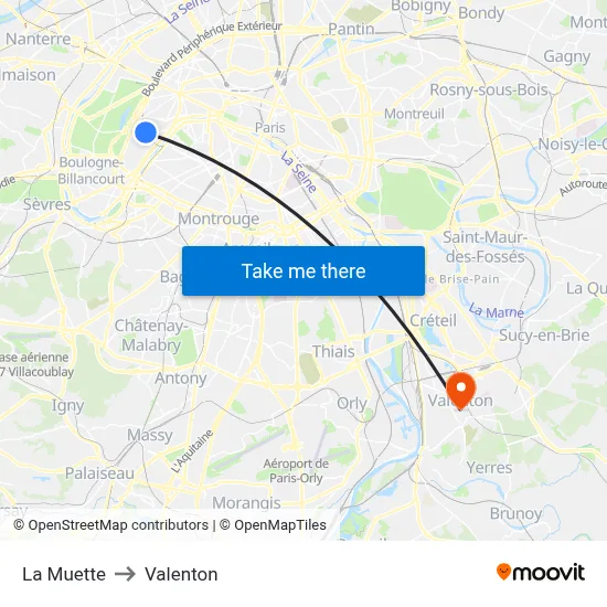 La Muette to Valenton map