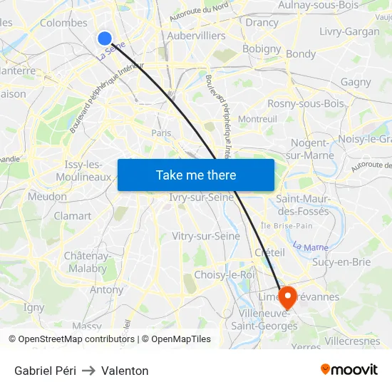 Gabriel Péri to Valenton map