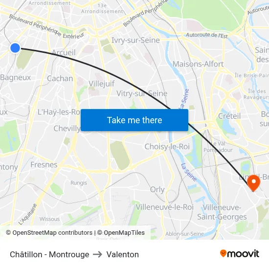 Châtillon - Montrouge to Valenton map