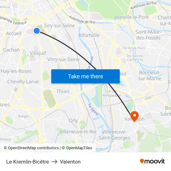 Le Kremlin-Bicêtre to Valenton map