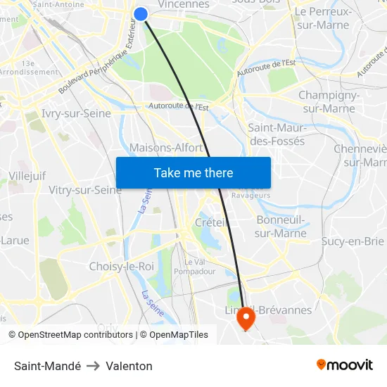 Saint-Mandé to Valenton map