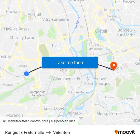 Rungis la Fraternelle to Valenton map