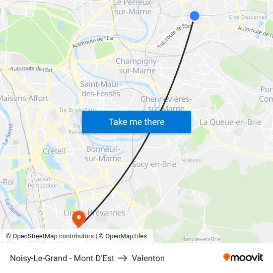 Noisy-Le-Grand - Mont D'Est to Valenton map