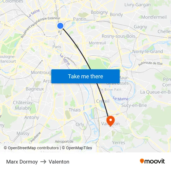 Marx Dormoy to Valenton map