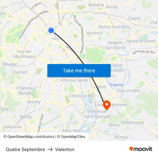 Quatre Septembre to Valenton map