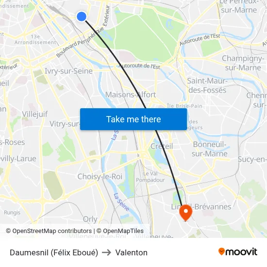 Daumesnil (Félix Eboué) to Valenton map