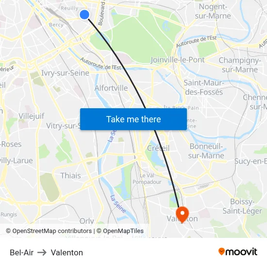 Bel-Air to Valenton map