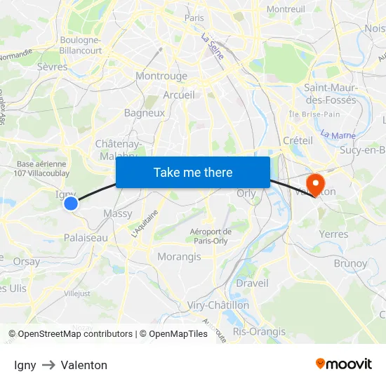 Igny to Valenton map