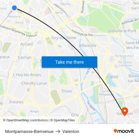 Montparnasse-Bienvenue to Valenton map